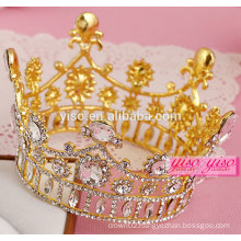 beauty pageant gold plated clear crystal round full crown